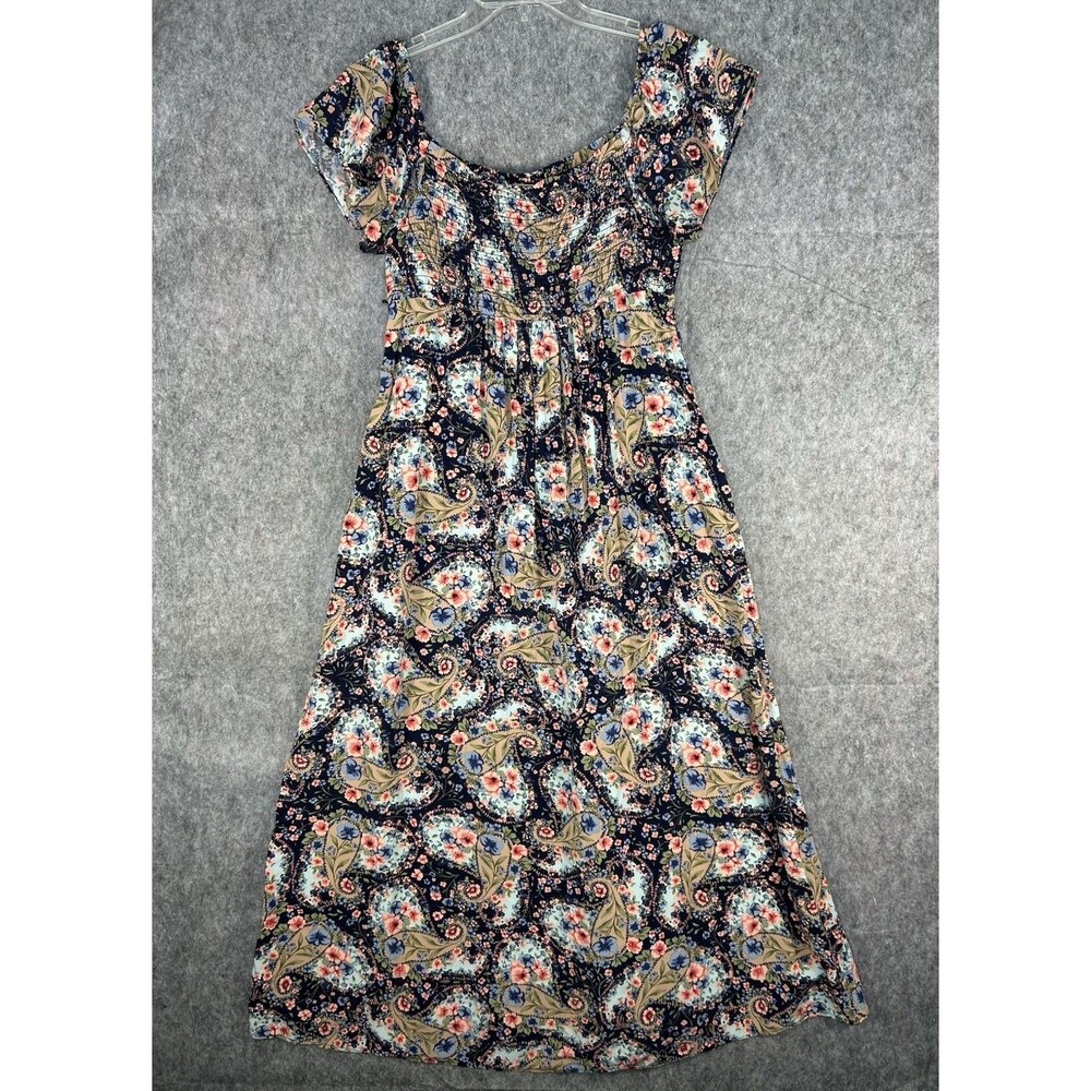 Jessica Simpson Maternity Blue Floral Midi Dress Smocked Women’s Size M